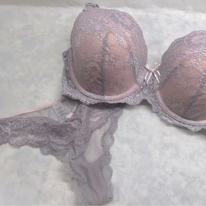 36D VS Angels gray/lavender lace bra set